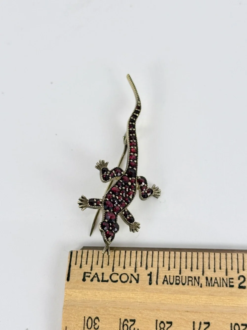 Victorian Bohemian Garnet Lizard Brooch/Pin in Vermeil Sterling Silver